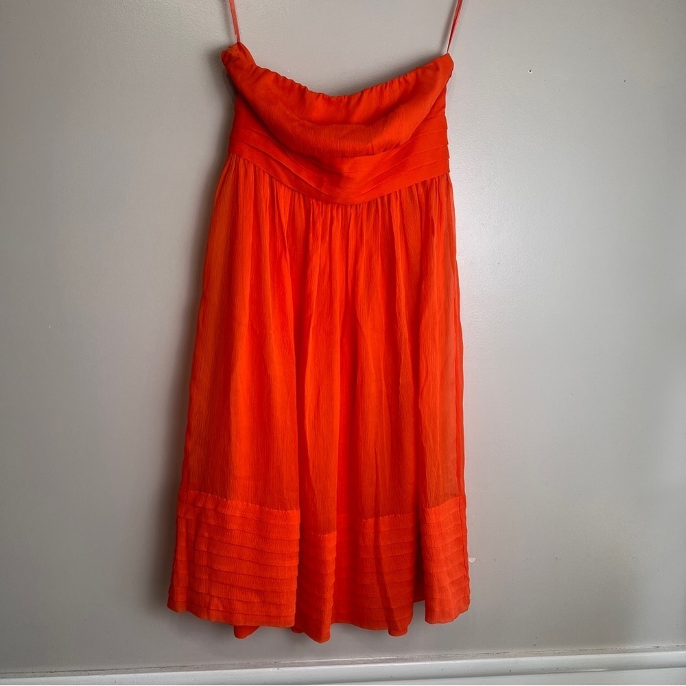 J. Crew Bold Orange Silk Chiffon Strapless Dress Size 2P, EUC, Lined